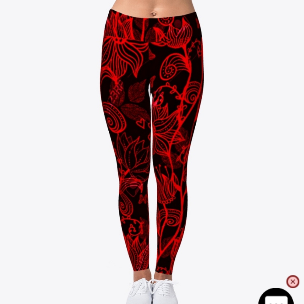 Black leggings with red floral design